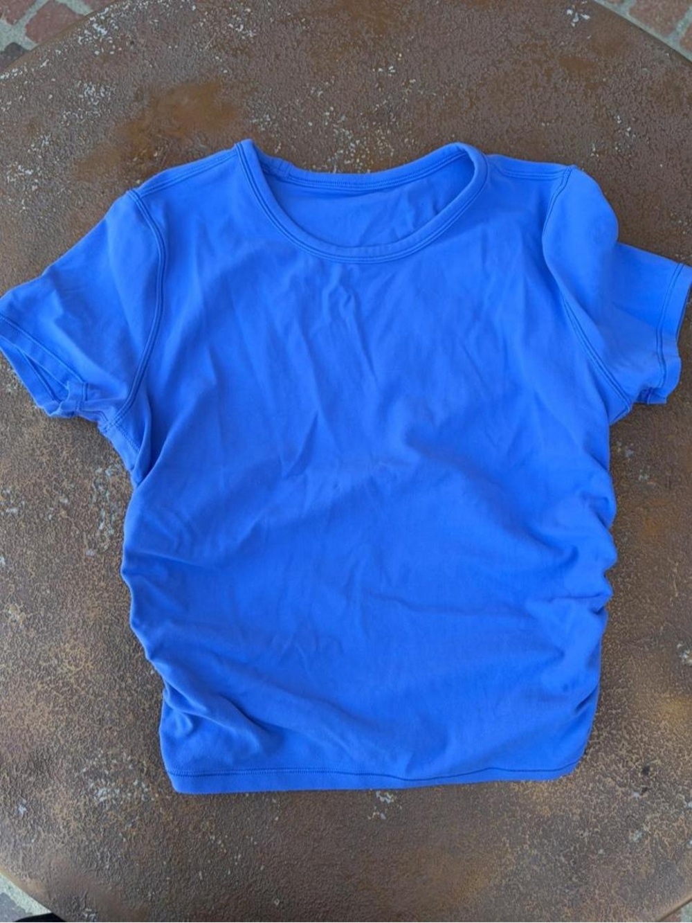 Royal Blue Lululemon cropped short sleeve runched workout shirt sz 6 #activewear